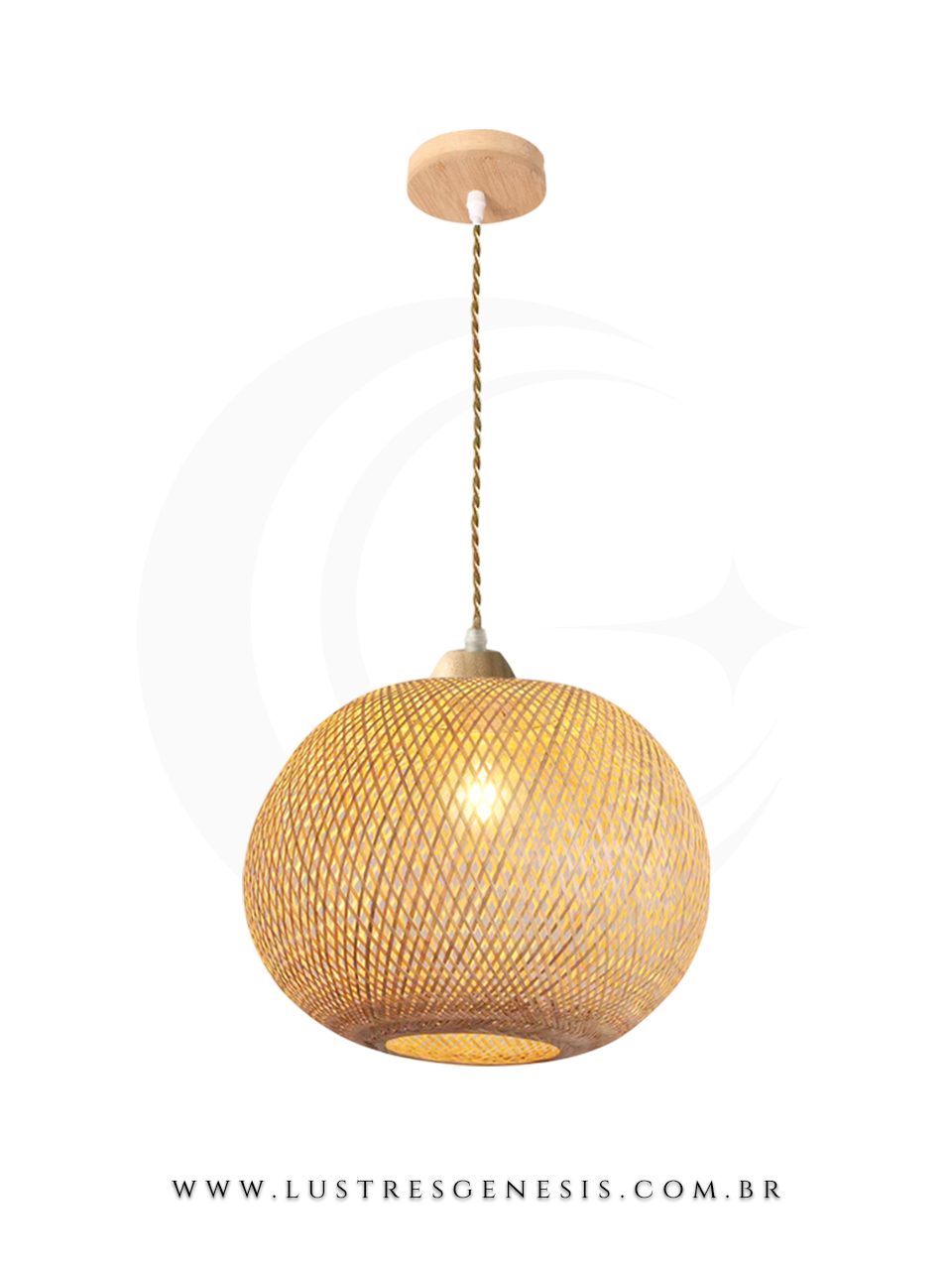 Pendente de fibra de bambu Nias com design artesanal, ideal para mesas, balcão de cozinha, área gourmet e sítios